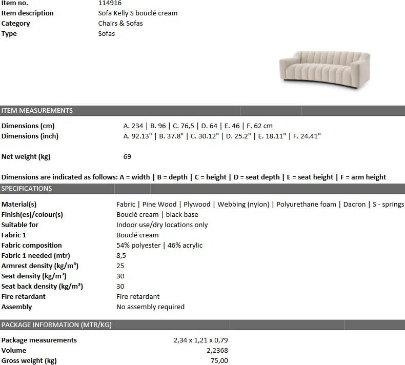 Canapea design LUX Kelly S boucle crem 114916 HZ