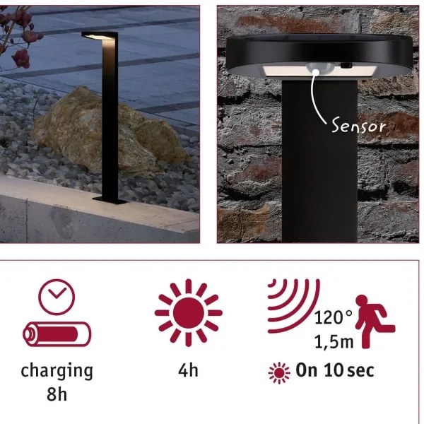 Paulmann 94249 - Lampă solară LED 1,2W IP44 cu senzor RYSE 3,7V pentru exterior