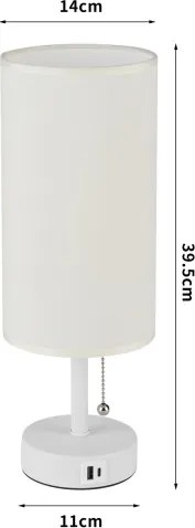 Brilagi - Lampă de masă TABLON cu port USB, 1xE27/25W/230V, alb/crem