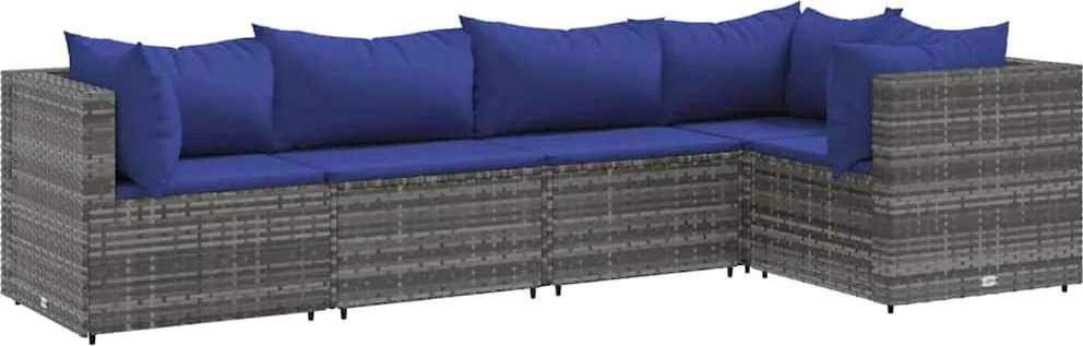 vidaXL Set mobilier de grădină cu perne, 5 piese, gri, poliratan