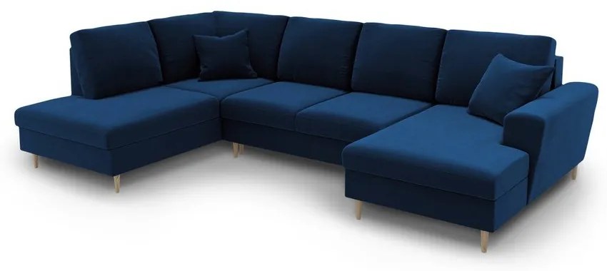 Colțar albastru extensibil, cu spațiu de depozitare cu tapițerie din catifea (cu colț pe partea stângă-în formă de "U") Kyoto – Cosmopolitan Design