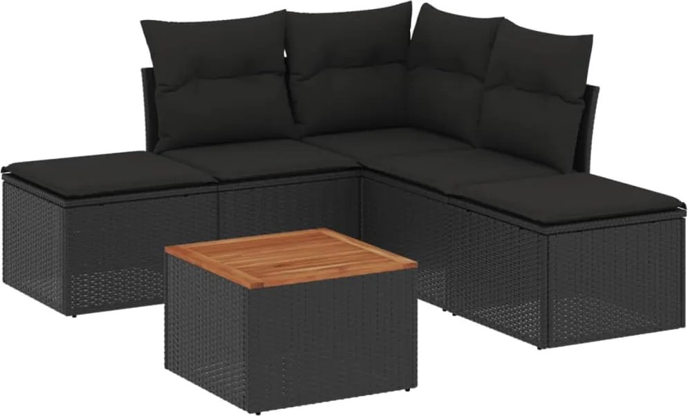 vidaXL Set mobilier de grădină cu perne, 6 piese, negru, poliratan