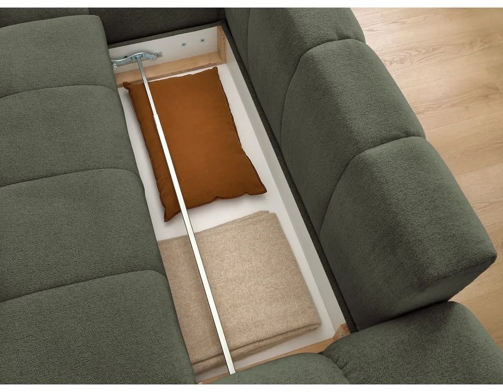 Colțar verde extensibil/cu spațiu de depozitare cu tapițerie din chenille (cu colț pe partea stângă/cu șezlong) Everest – Bobochic Paris