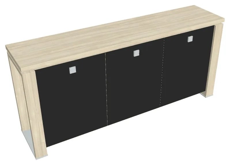 Dulap mic Verno+ 200 x 46 x 90 cm, uși de sticlă, salcâm / negru