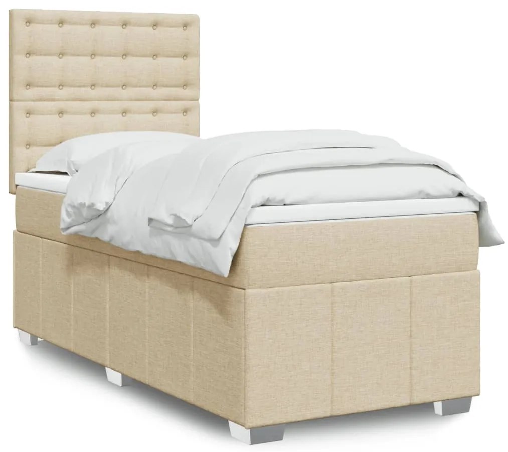vidaXL Pat box spring cu saltea, crem, 90x190 cm, textil