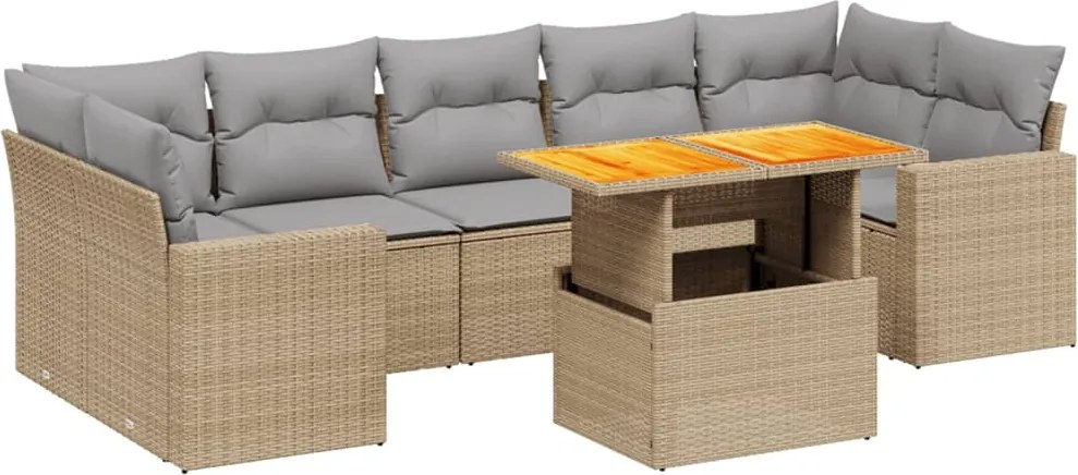 vidaXL Set canapele de grădină, 8 piese, cu perne, bej, poliratan