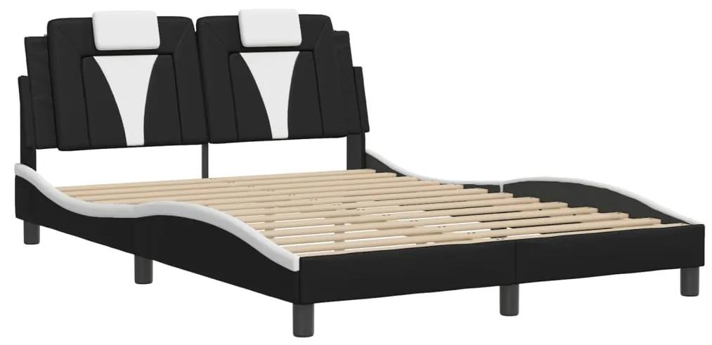 3208101 vidaXL Cadru de pat cu tăblie, negru/alb, 140x200 cm, piele ecologică