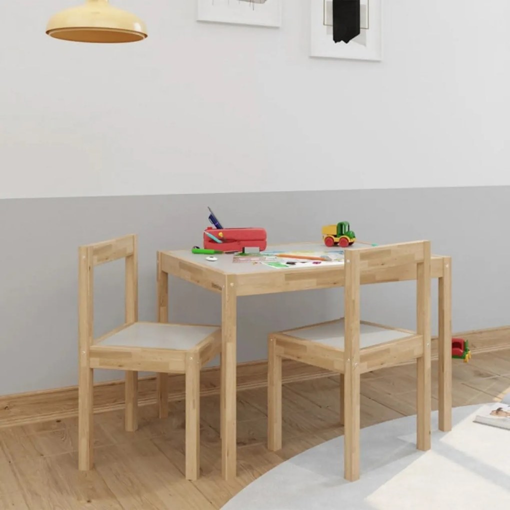 Masuta copii din Lemn masiv cu doua scaune Novokids™ My first wooden table, dimensiuni 63X48X45 cm, Suprafata lucioasa, Natur