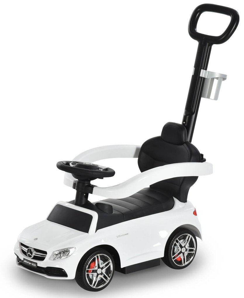 Masina pentru copii 12-36 luni HOMCOM cu maner si bare de siguranta detasabile, licenta Mercedes, alb | Aosom Romania