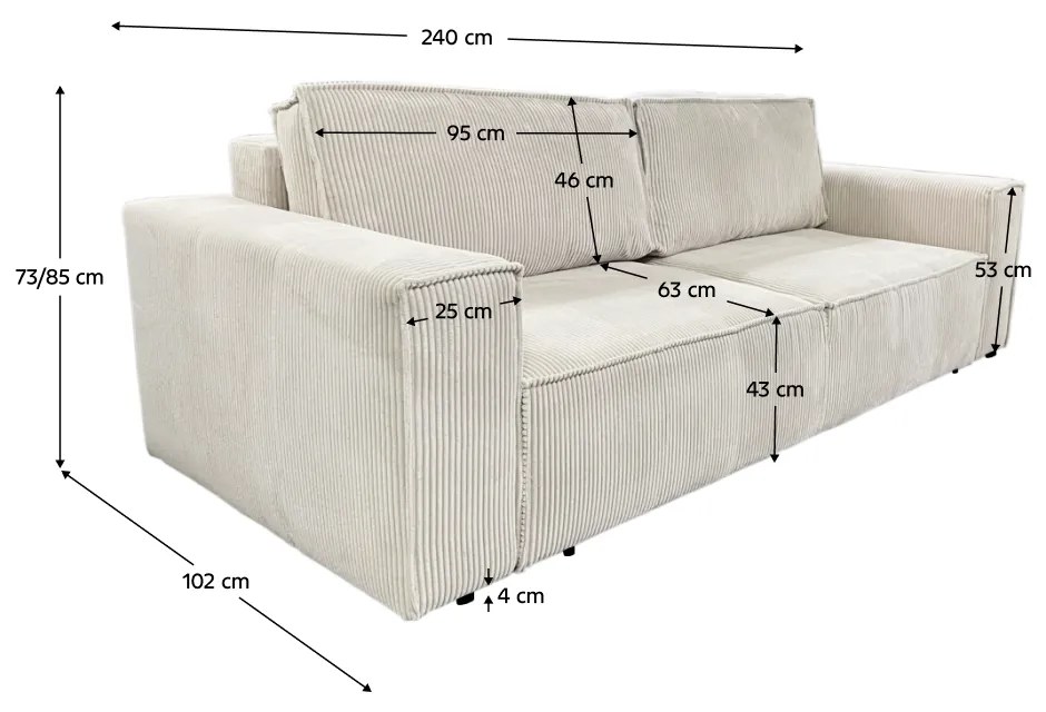 Canapea extensibila, crem, HARPERA BIG SOFA