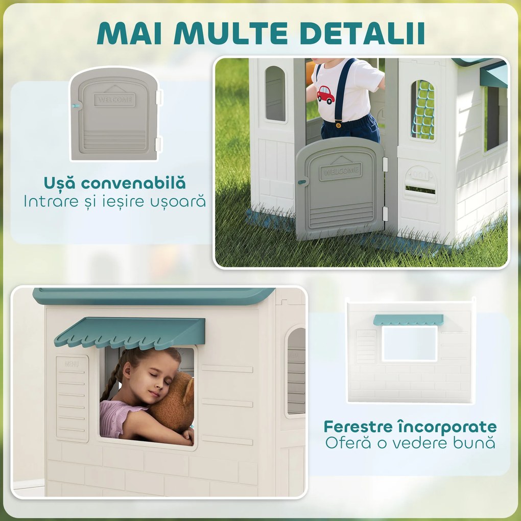 AIYAPLAY Căsuță de Joacă 5-în-1 pentru Copii, de Exterior și Interior, cu Coș de Baschet, Poartă de Fotbal, Tablă de Darts, Joc de Aruncare a Inelelor pentru Copii 2-5 Ani, Bej | Aosom Romania