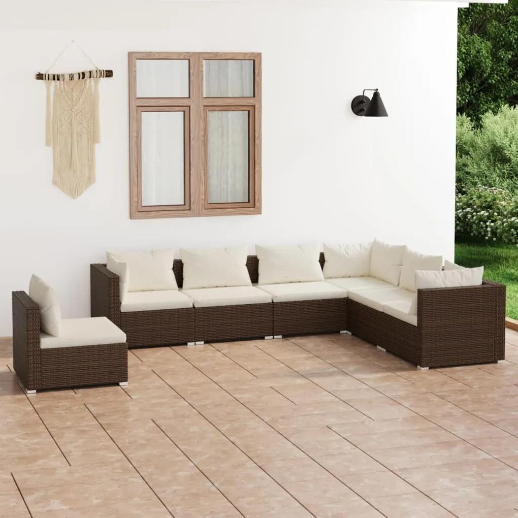 3102354 vidaXL Set mobilier de grădină cu perne, 7 piese, maro, poliratan