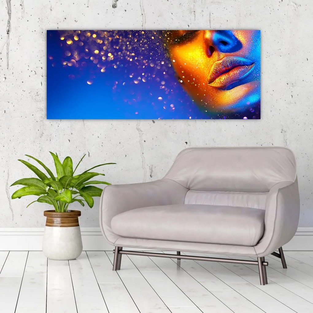 Tablou - Body art, combinație auriu-albastru (120x50 cm)