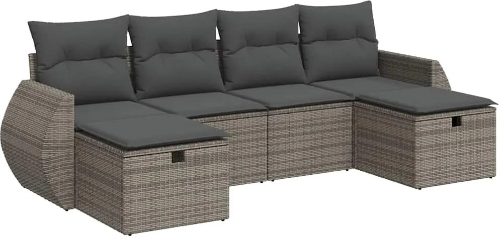 vidaXL Set mobilier grădină cu perne, 6 piese, gri, poliratan