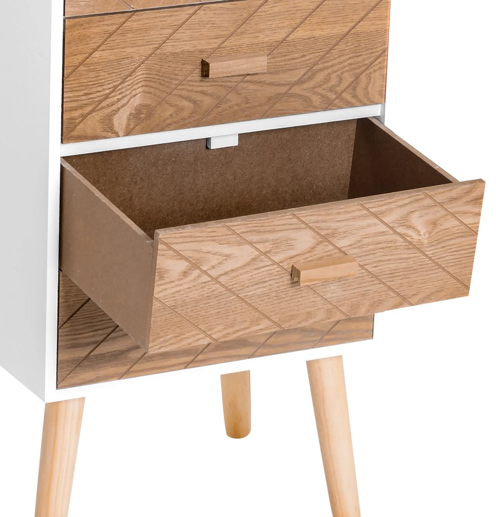 Homcom Cassettiera in Legno 4 Cassetti, Bianco e Legno, 40x30x75cm