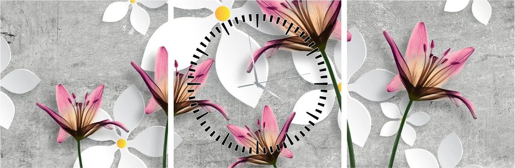 Tablou cu abstracție florală (cu ceas) (90x30 cm)