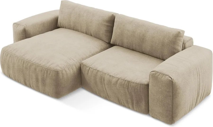 Colțar maro deschis extensibil cu tapițerie din chenille (cu colț pe partea stângă/cu șezlong) Kuki – Makamii