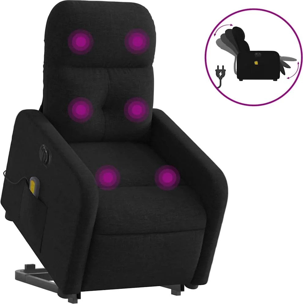 vidaXL Fotoliu electric de masaj rabatabil cu ridicare, negru, textil