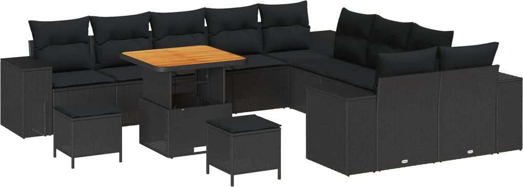 vidaXL Set de canapele pentru grădină cu pernă 13 pcs Negru poliratan