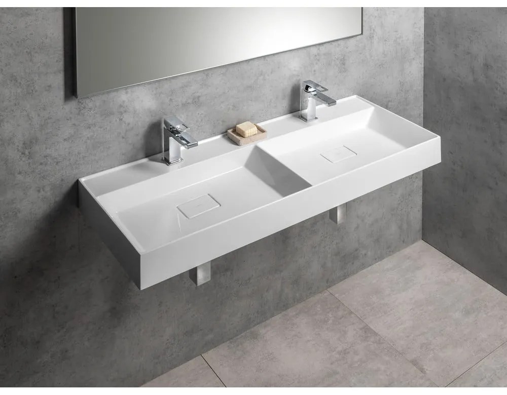Chiuvetă dublă albă din compozit mineral 119x44 cm Godiva – Sapho