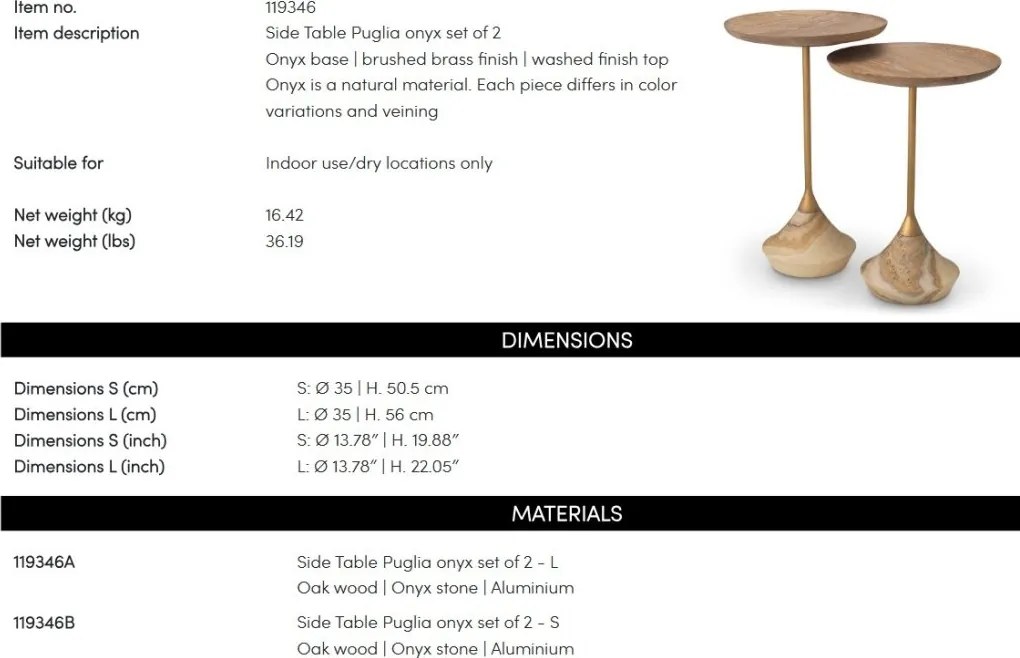 Set de 2 masute design LUX Onyx, Lemn, Puglia, 119346 HZ