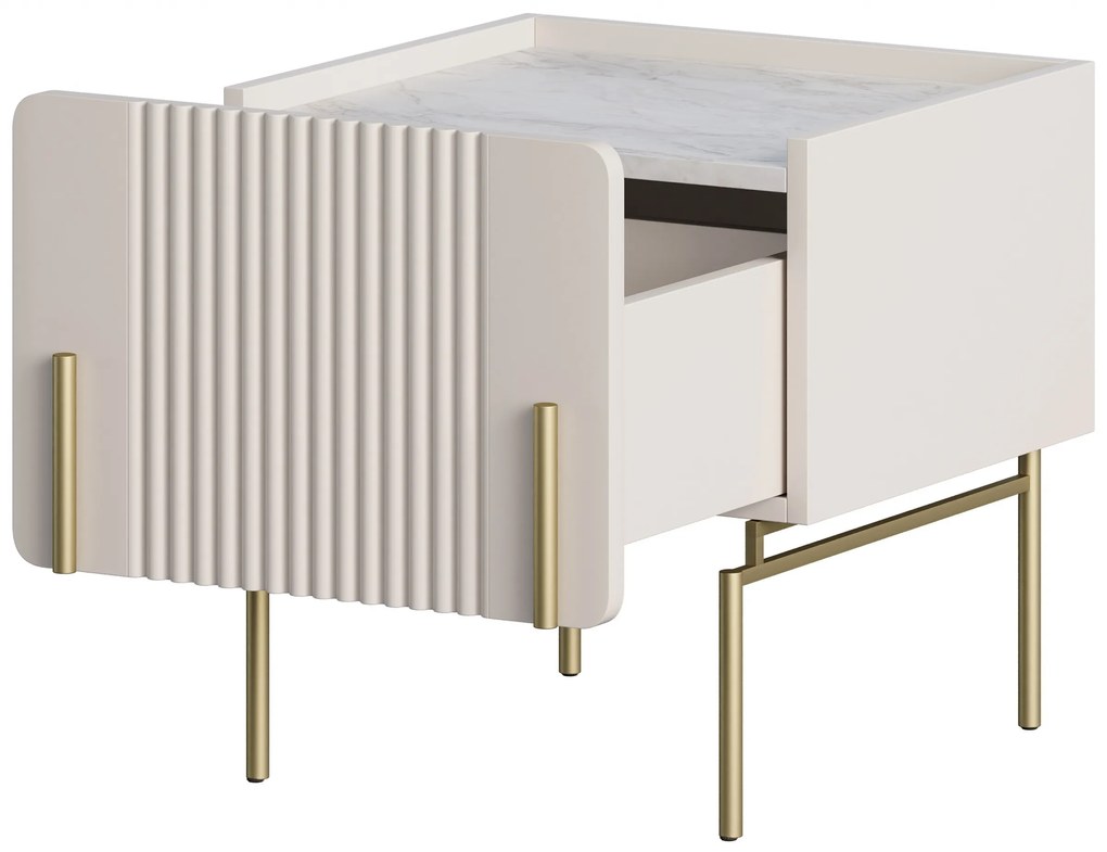 Noptieră Malmi 45 cm cu sertar - cașmir / alb crem / picioare auriu