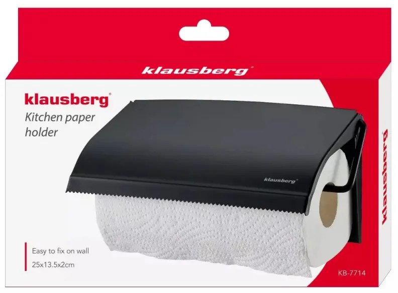 Suport pentru hartie de bucatarie Klausberg KB 7714, 13.5x25x2 cm, Otel inoxidabil, Negru