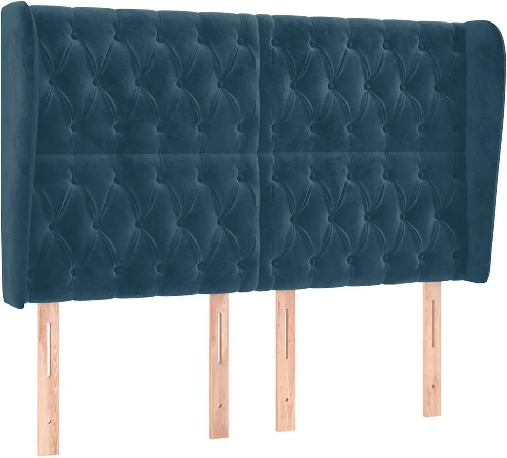 vidaXL Tăblie pat cu urechi albastru închis 147x23x118/128 cm catifea