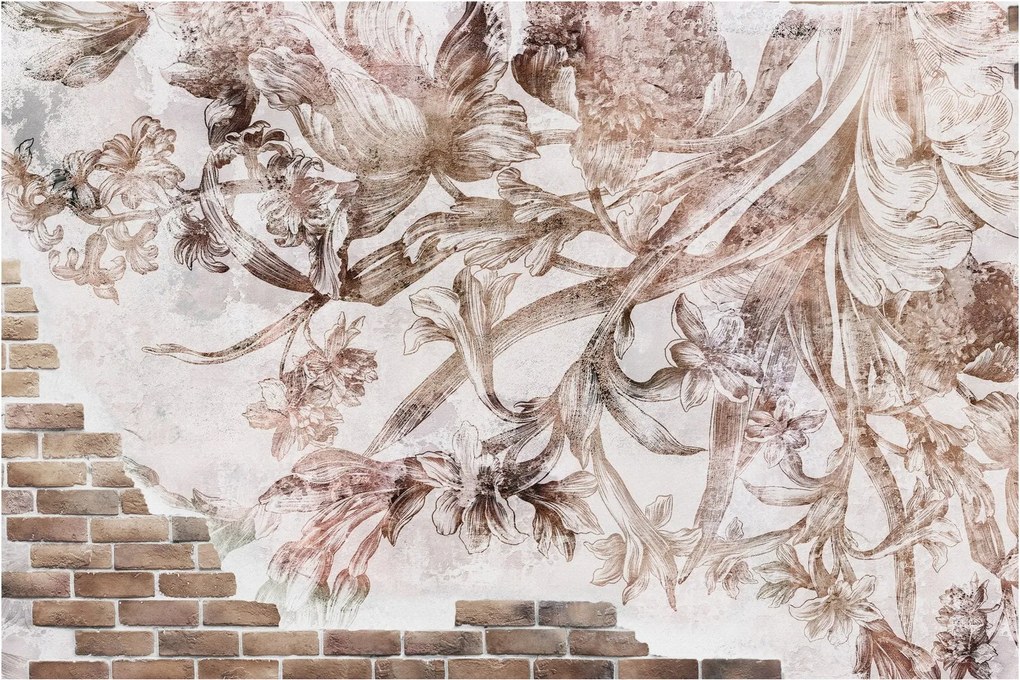 Tablou - Frescă florală pe un perete de cărămidă (90x60 cm)