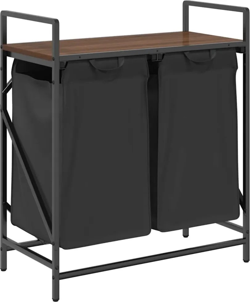 vidaXL Coș de rufe 2 compartimente cu raft stejar maro