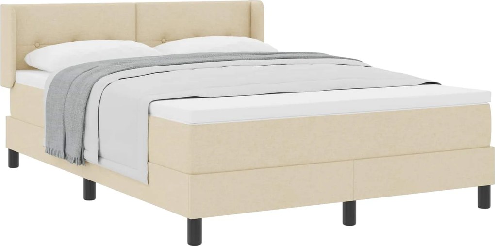 vidaXL Pat cu arcuri cu saltea cu headboard Crem 190 x 140 cm țesătură