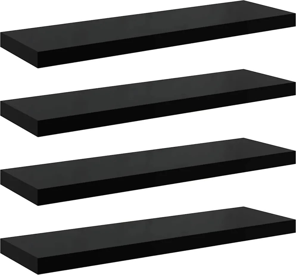vidaXL Rafturi de perete 4 buc. negru extralucios, 90x23,5x3,8 cm, MDF