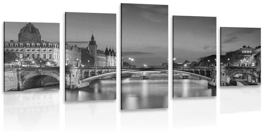 Tablou 5-piese panorama orbitoare ale Parisului în design alb-negru