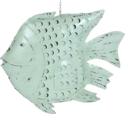 Decorațiune de perete tip pește, stil marin, culoare albastru deschis, din metal, „Ocean Fish”