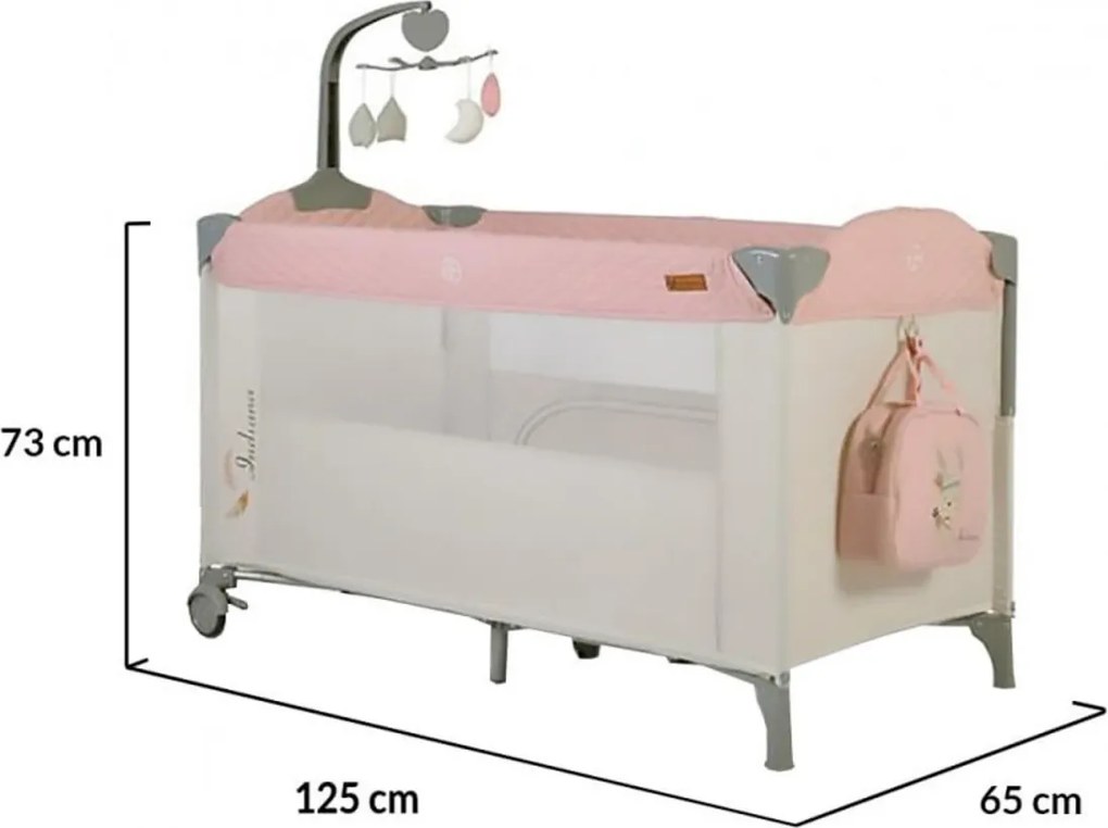 Patut pliant transformabil in tarc copii NOVOKIDS™ Indiana NEST, 62X125 cm, 2 Niveluri, Jucarie Carusel muzical, Fermoar acces lateral, Geanta bebe,