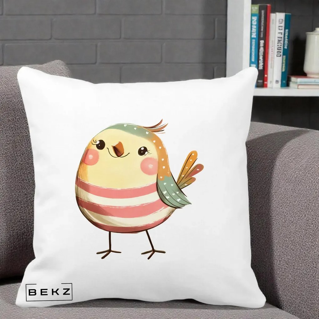 Perna Decorativa Pui Kawaii Pastel Dungat, 40x40 cm, Alba Mata, Husa Detasabila, Perna Inclusa, BEKZ®