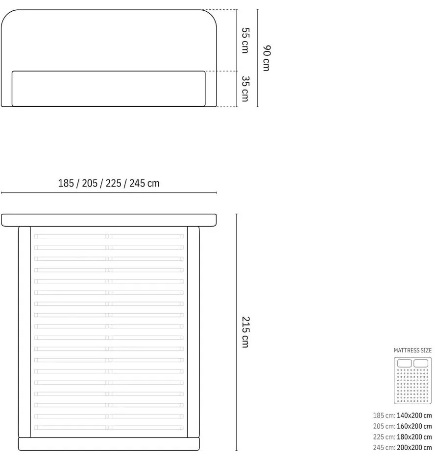 Pat matrimonial bej tapițat cu spațiu de depozitare cu somieră 200x200 cm Elizabeth – Micadoni