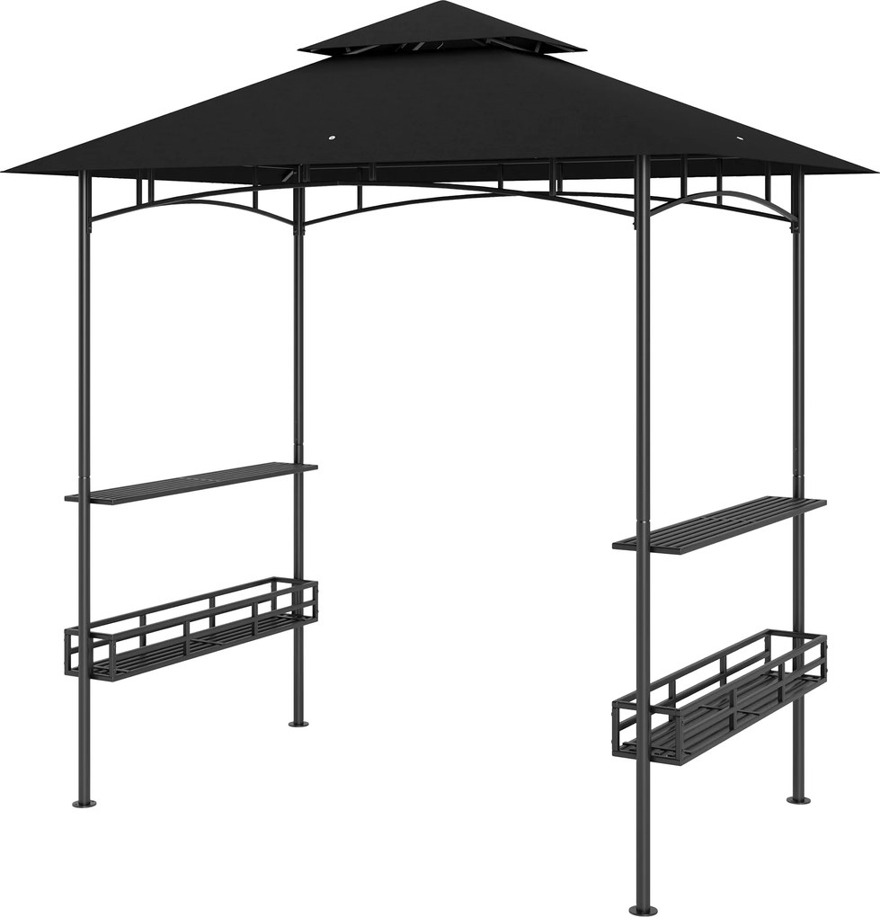 Outsunny Tonnelă de grătar copertină pentru grădină cârlig pe tavan rafturi coșuri 240 x 150 x 257 cm gri închis | Aosom Romania