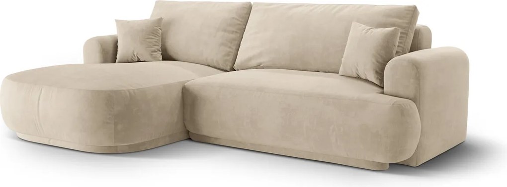 Coltar extensibil stanga 5 locuri, modular, cu lada depozitare, Ella, Micadoni Home, 271x174x94 cm, catifea, bej deschis