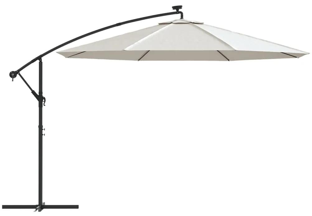 Umbrela suspendata cu LED-uri si stalp metalic, nisipiu, 350 cm Nisip, 350 cm