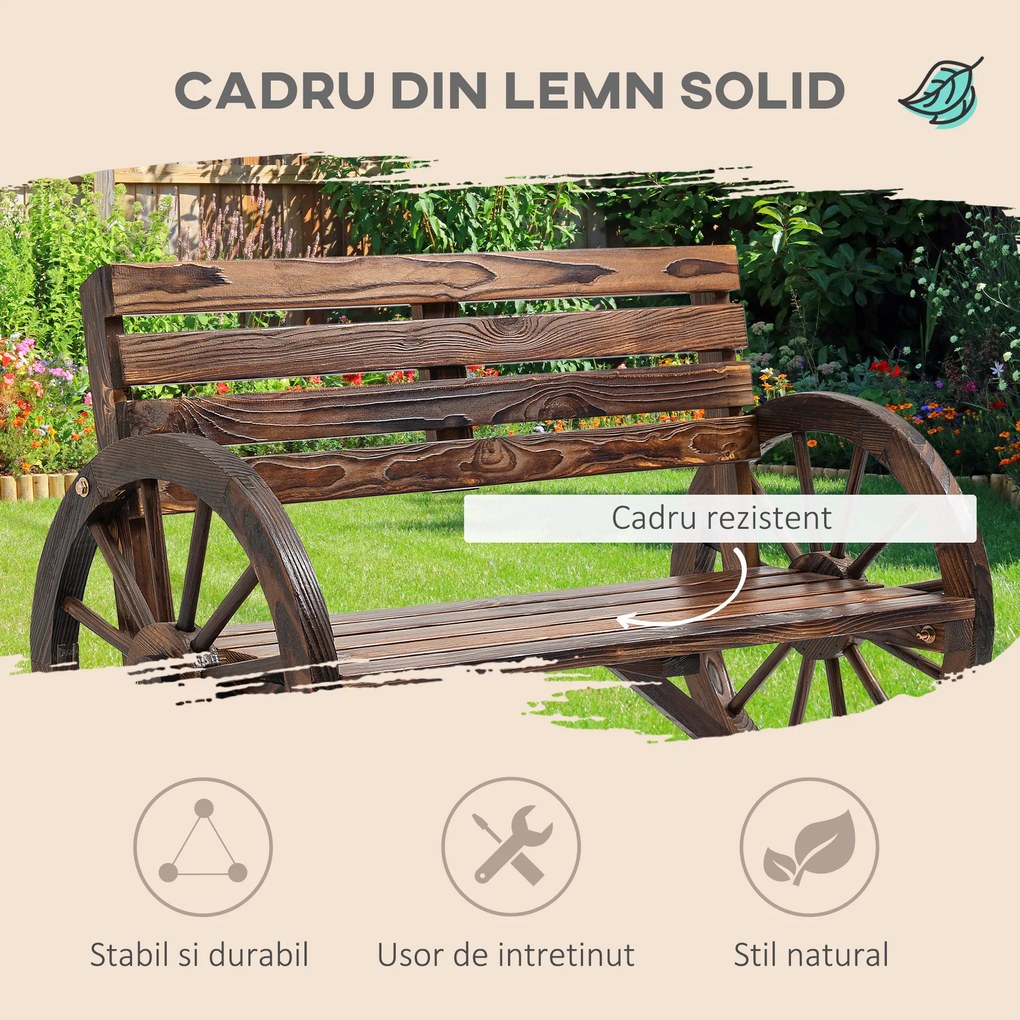 Outsunny Banca Country Fonta 127×60×85 cm – 2‑locuri cu Cotiere Rotative Neagra | Aosom Romania