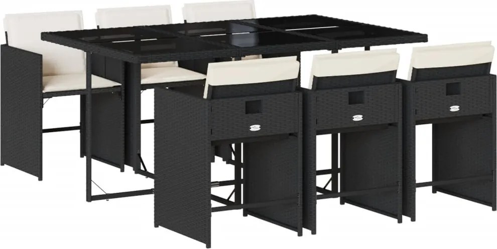 vidaXL Set mobilier de grădină cu perne, 7 piese, negru, poliratan