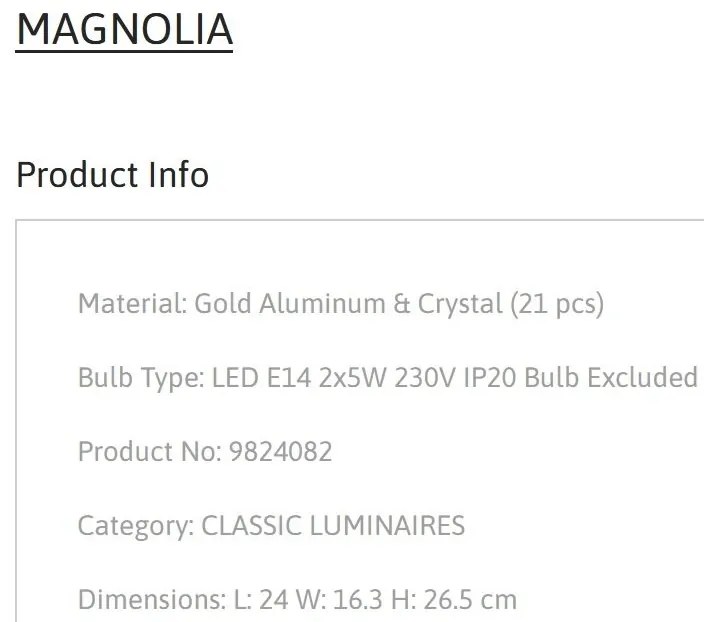 Aplica de perete design elegant MAGNOLIA aurie