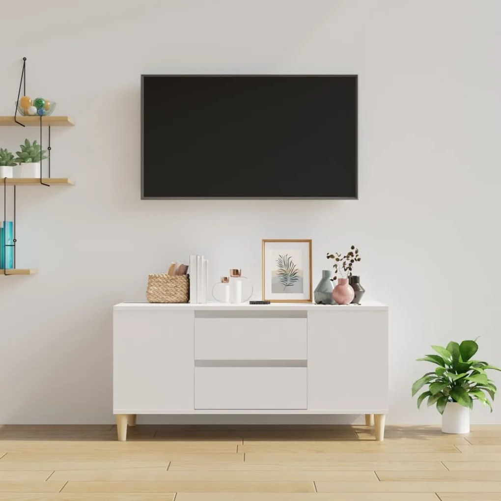 Comodă tv, alb, 102x44,5x50 cm, lemn prelucrat