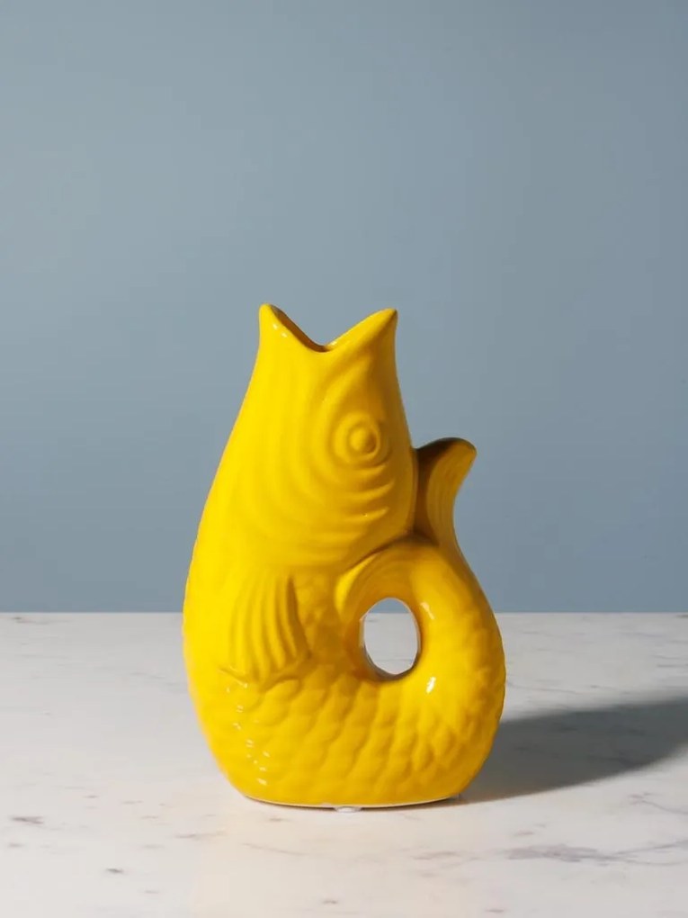 Vaza galbena, din ceramica, forma de peste, H20cm Stone
