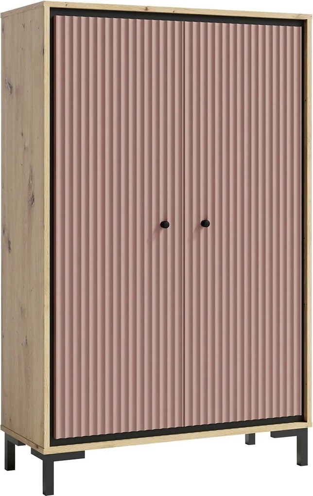 Comoda PARII PA15, stejar artisan/roz, PAL laminat, 89x37x140 cm