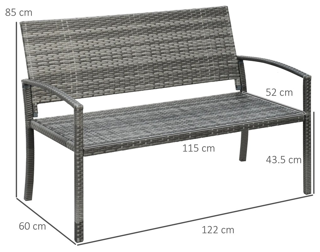 Outsunny Banca de grădină, în stil poliratan, cu cadru din oțel, pentru 2 persoane, gri, 122 x 60 x 85cm | Aosom Romania