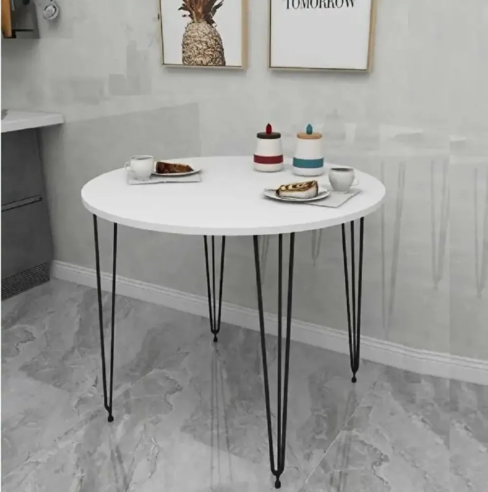 Masa bucatarie rotund texturata, alb, Homs 70x70x75 cm, A0047