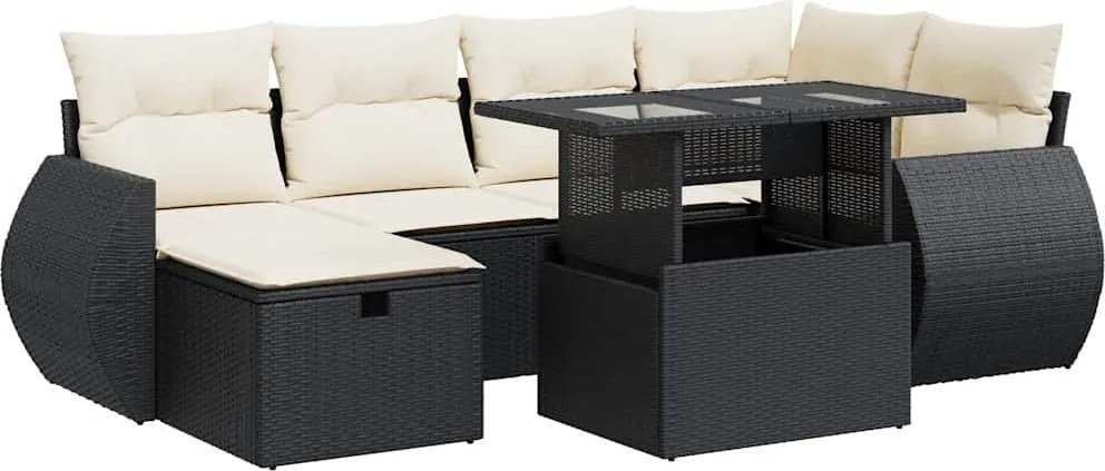 vidaXL Set canapele de grădină cu perne, 7 piese, negru, poliratan