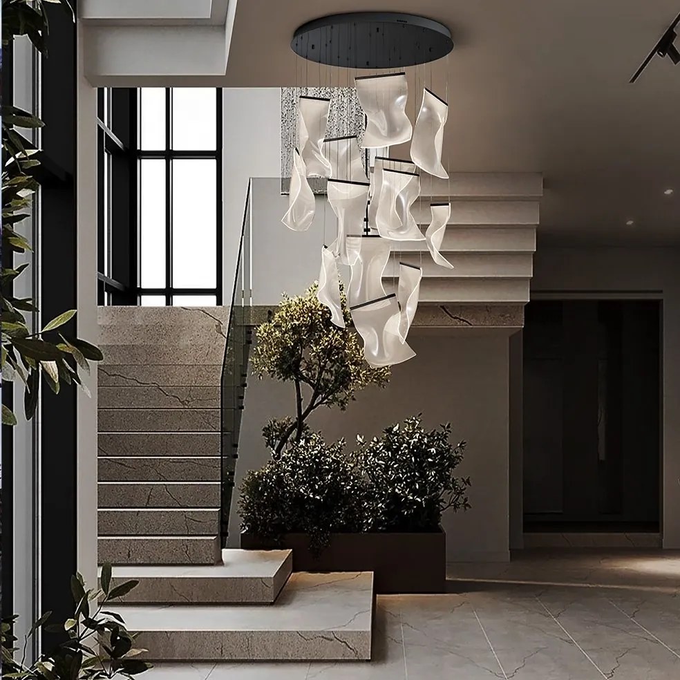 Lustra casa scarii XL cu 13 pendule LED si telecomanda Velos negru